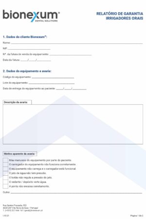 Formulário de Garantia Irrigadores Orais